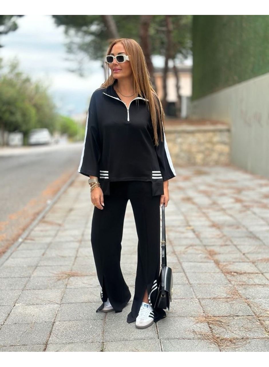 Kadın Polo Yaka Paça Yırtmaçlı Ribanalı İkili Takım