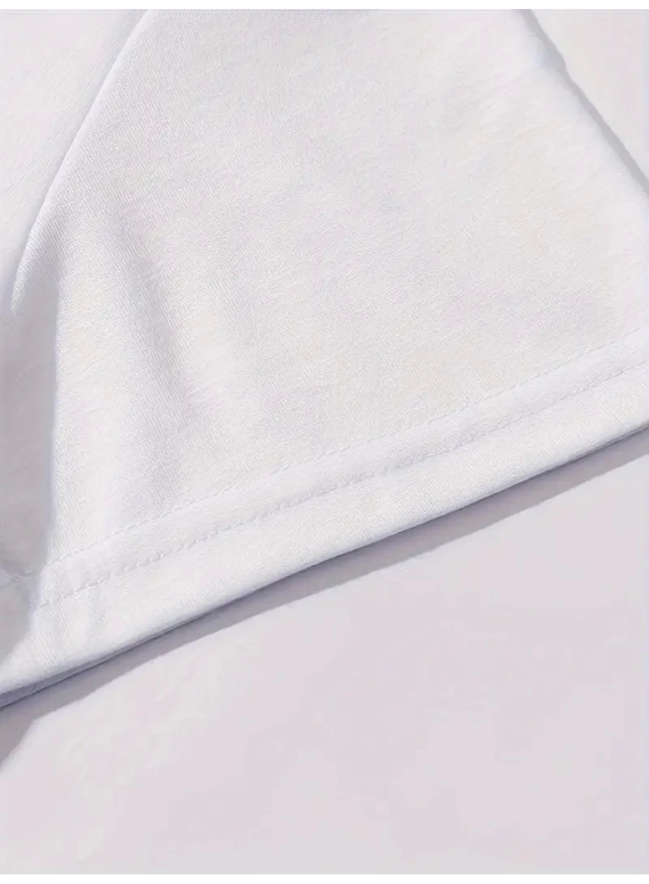 Baskılı Oversize Bisiklet Yaka T-shirt - Beyaz