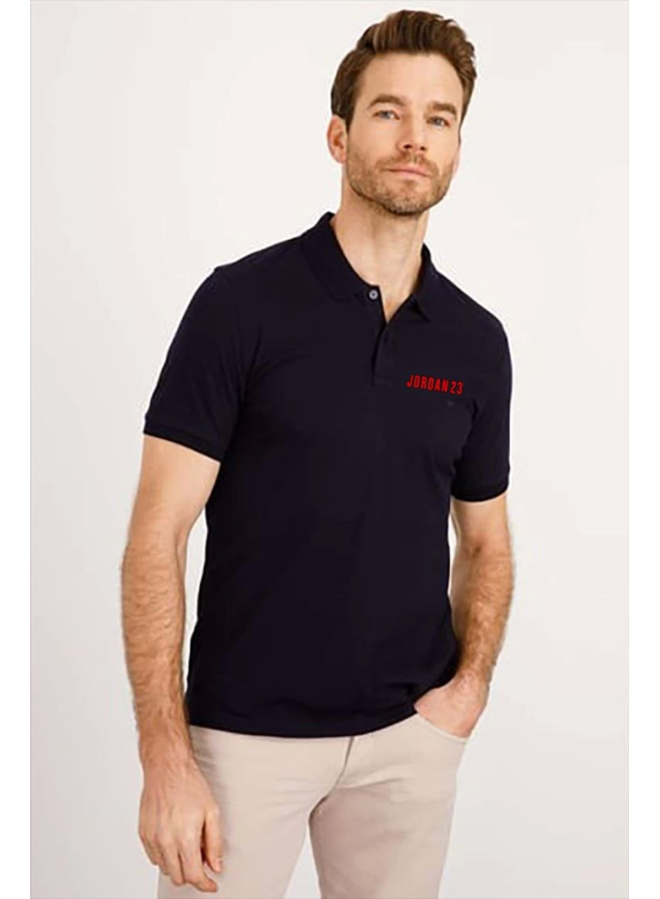 Yakası Düğmeli Yakalı Pike Baskılı T-Shirt - Beyaz