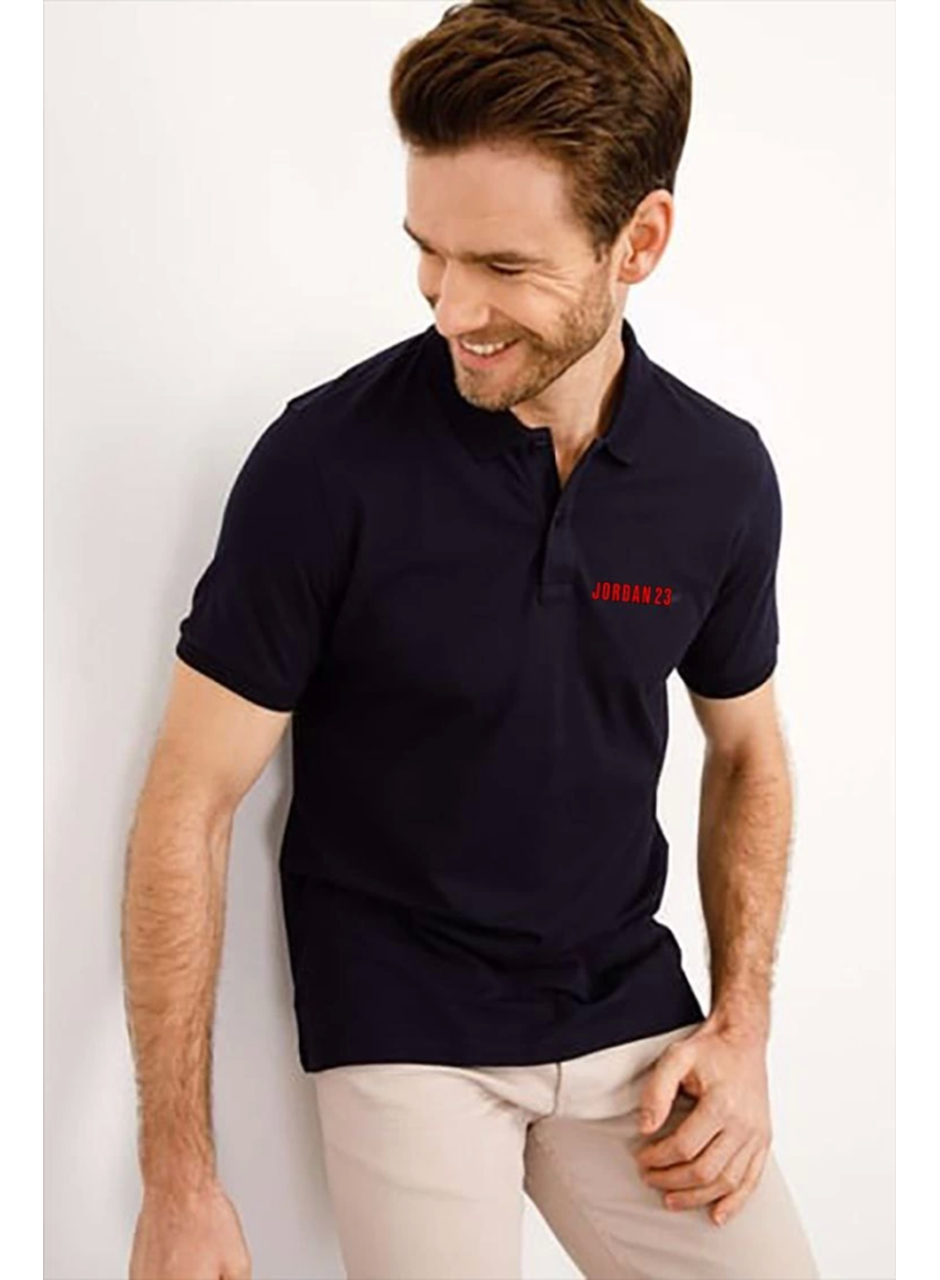 Yakası Düğmeli Yakalı Pike Baskılı T-Shirt - Beyaz