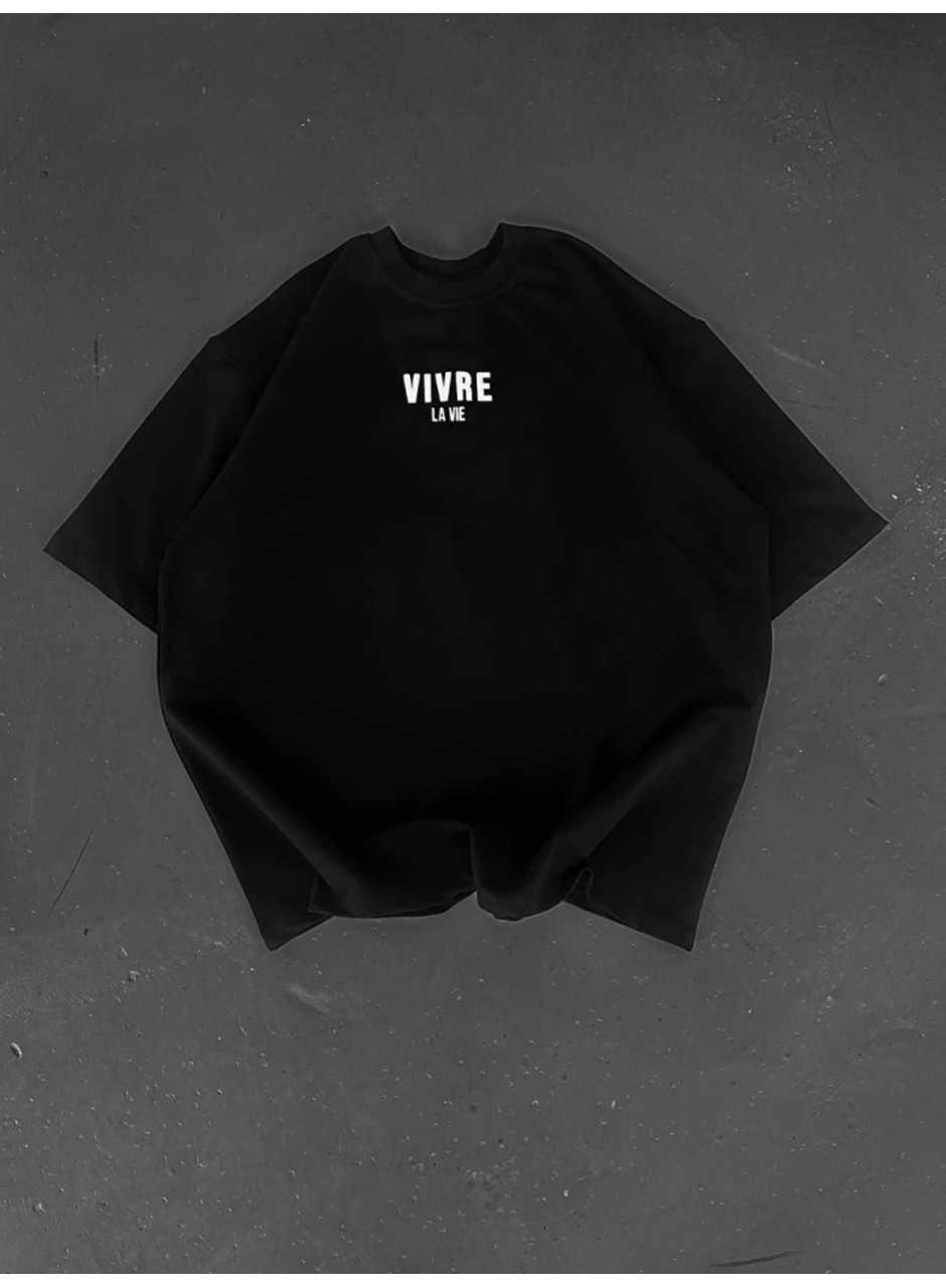 Baskılı Oversize Bisiklet Yaka T-shirt - Siyah