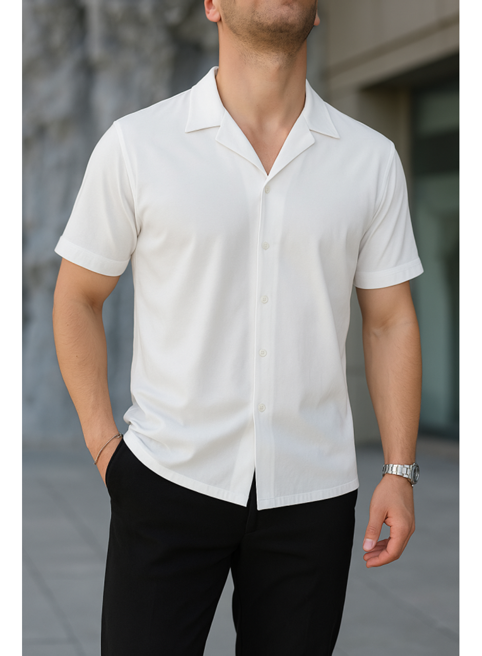 İki İplik Kumaş  Gömlek - Beyaz