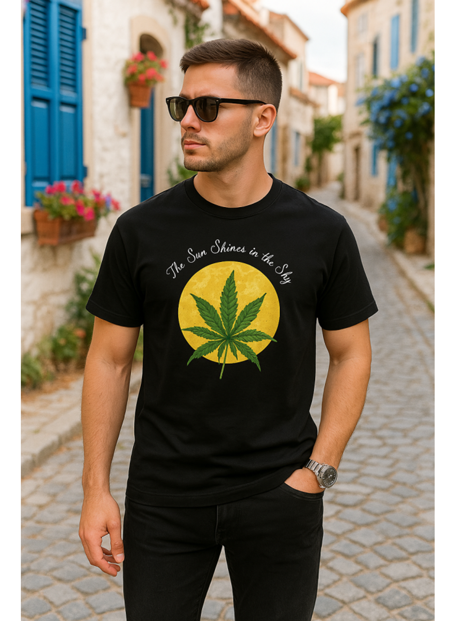 Ön Ve Arka Baskılı Oversize Bisiklet Yaka T-shirt- Siyah