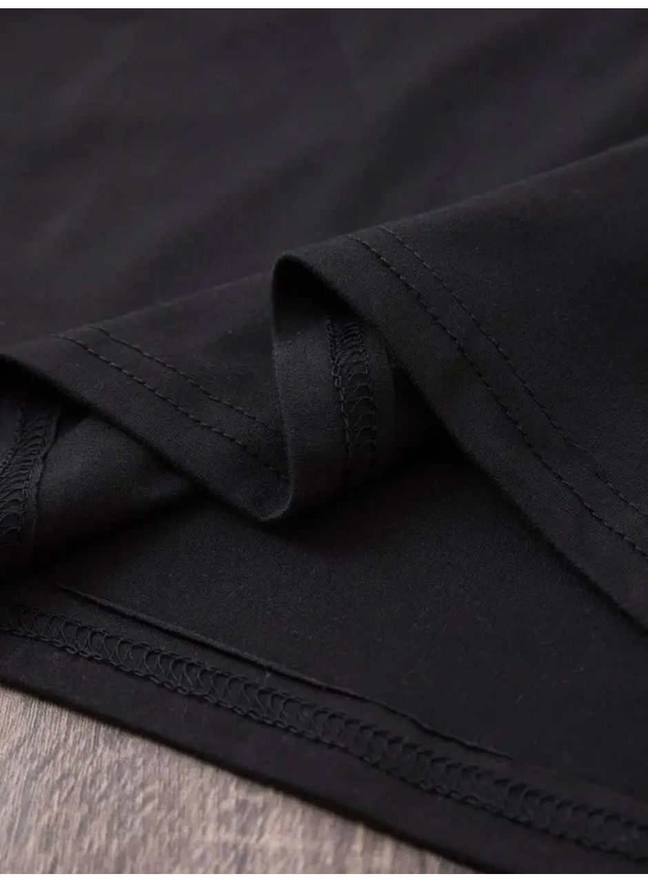 Baskılı Oversize Bisiklet Yaka T-shirt - Siyah