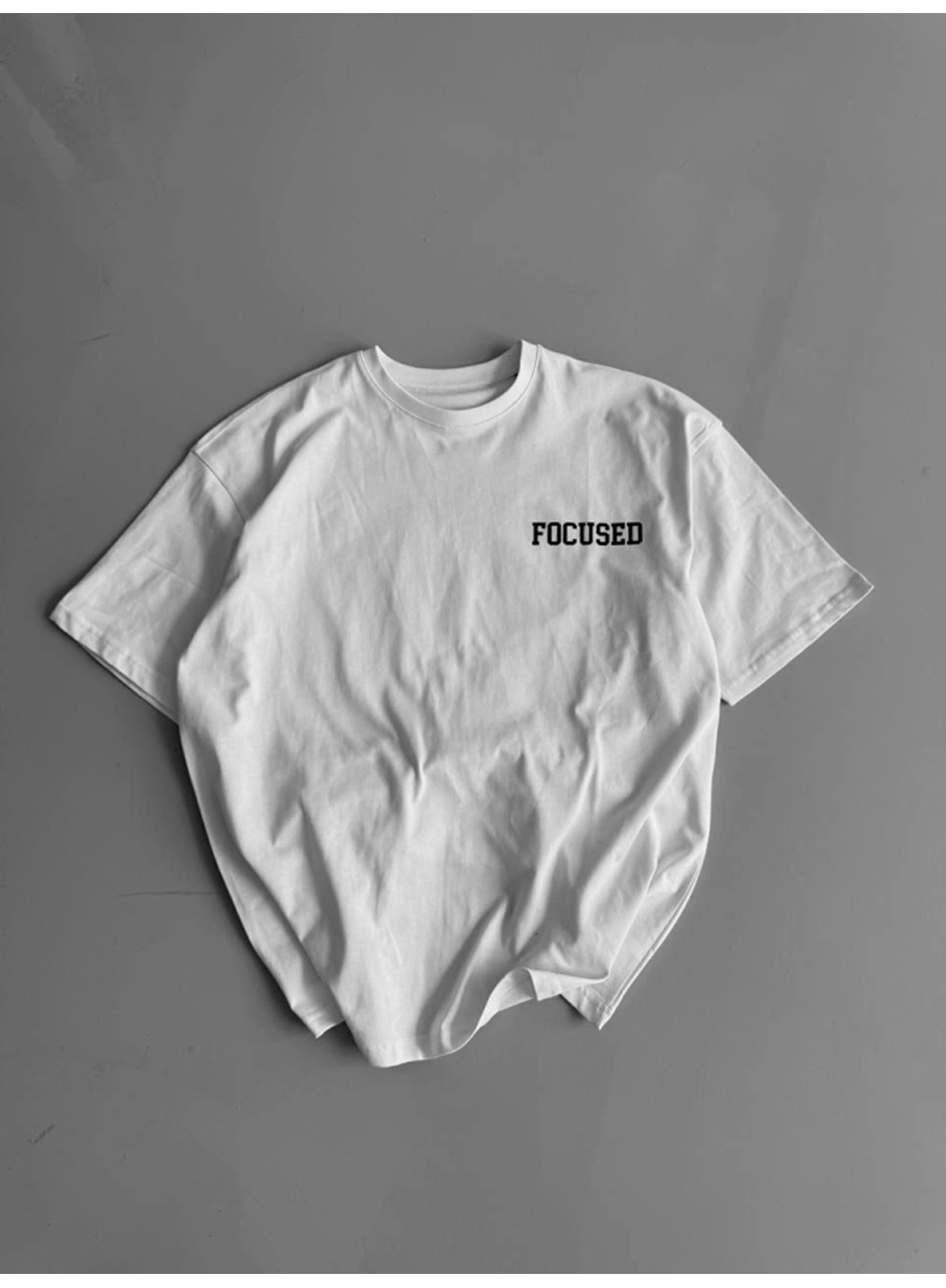 Baskılı Oversize Bisiklet Yaka T-shirt - Beyaz