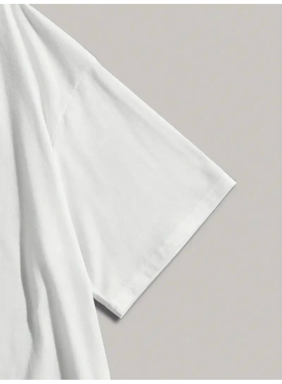 Baskılı Oversize Bisiklet Yaka T-shirt - Beyaz