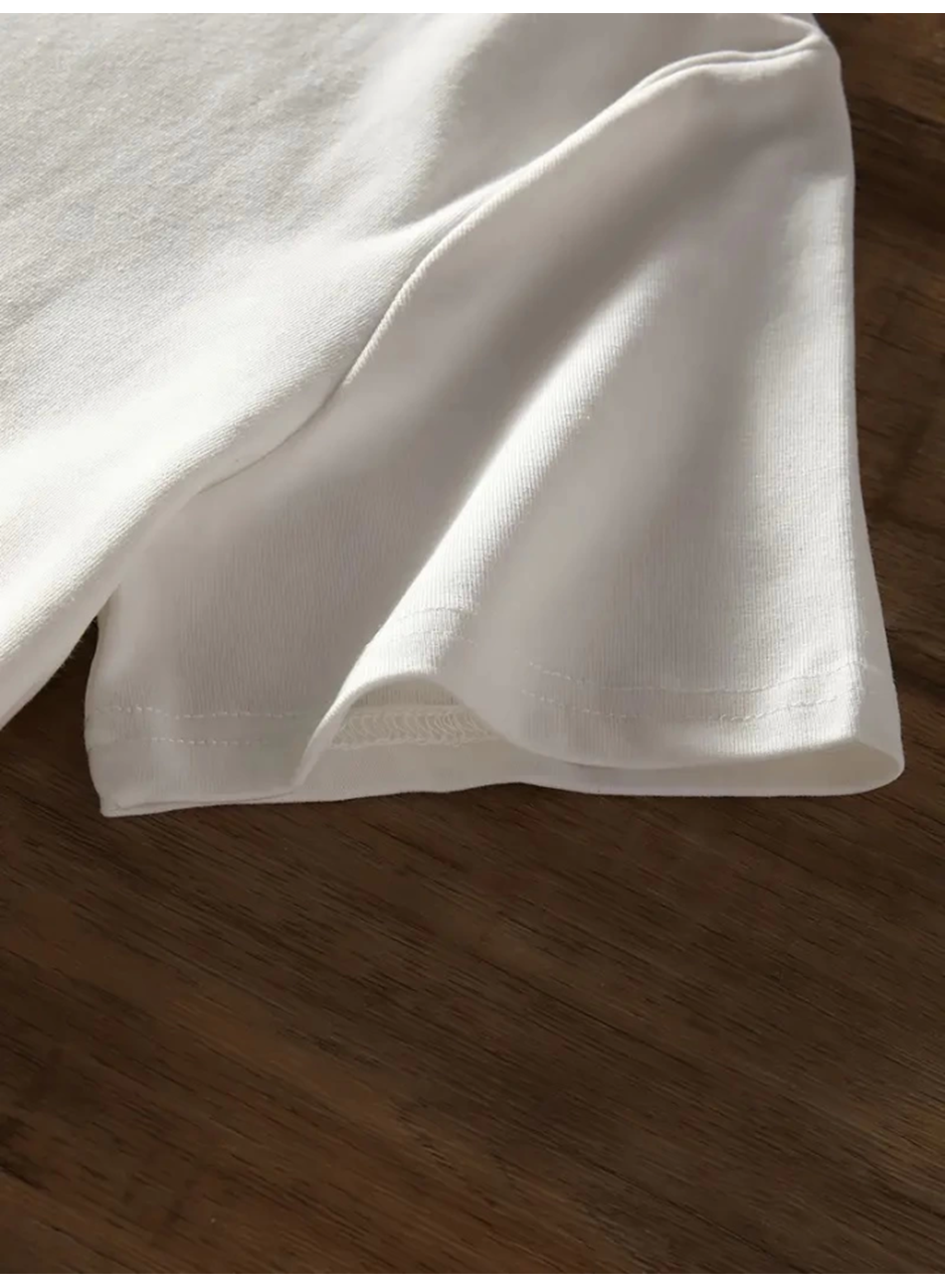 Baskılı Oversize Bisiklet Yaka T-shirt - Beyaz