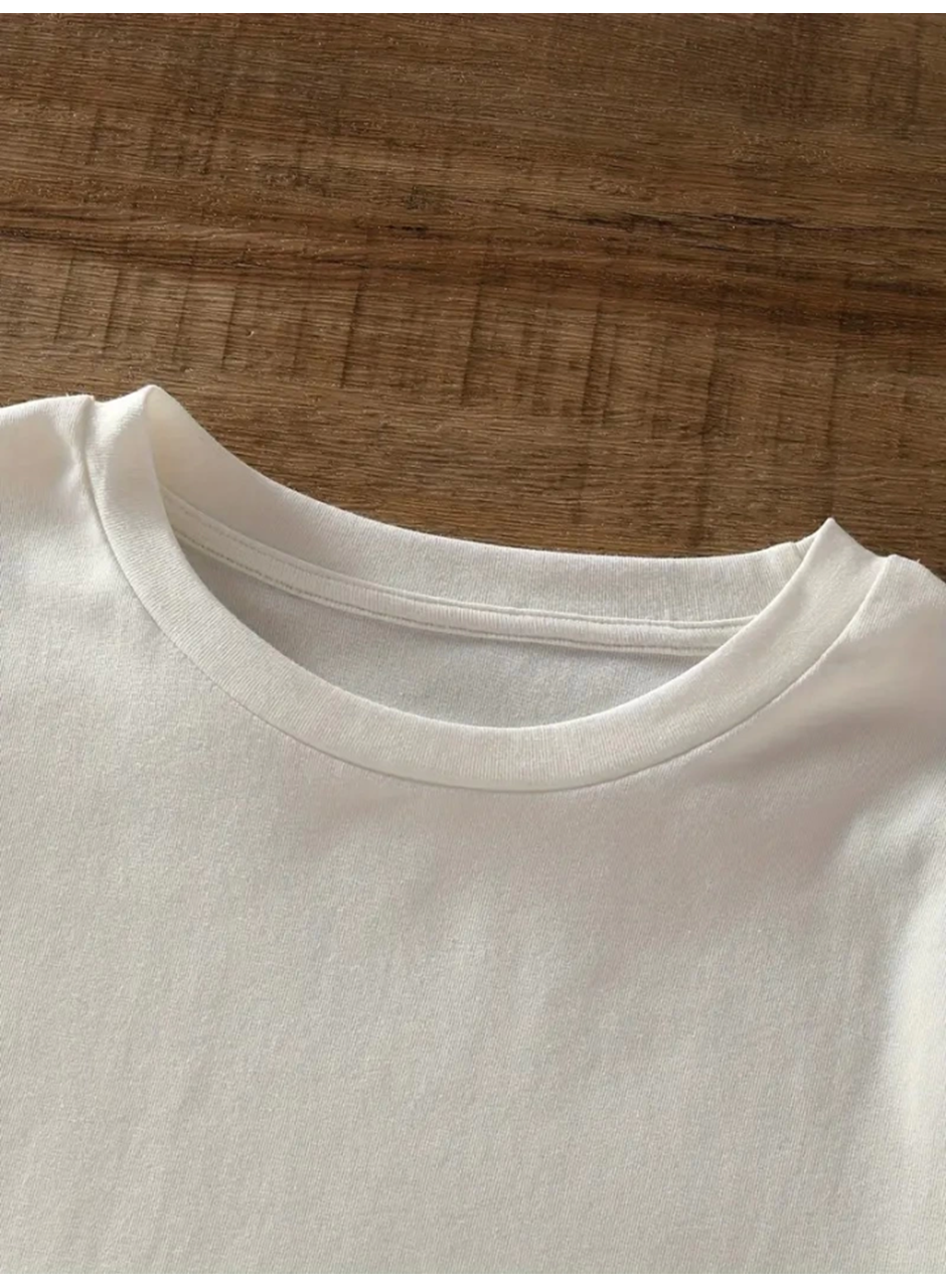 Baskılı Oversize Bisiklet Yaka T-shirt - Beyaz