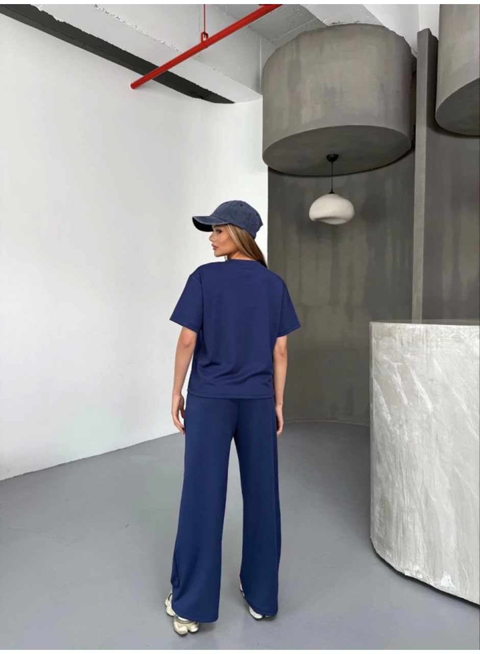 Osy Modal Yumuşak Dokulu Kumaş Kısa Kollu Bluz Rahat Pantalon Ikili Takım- Lacivert