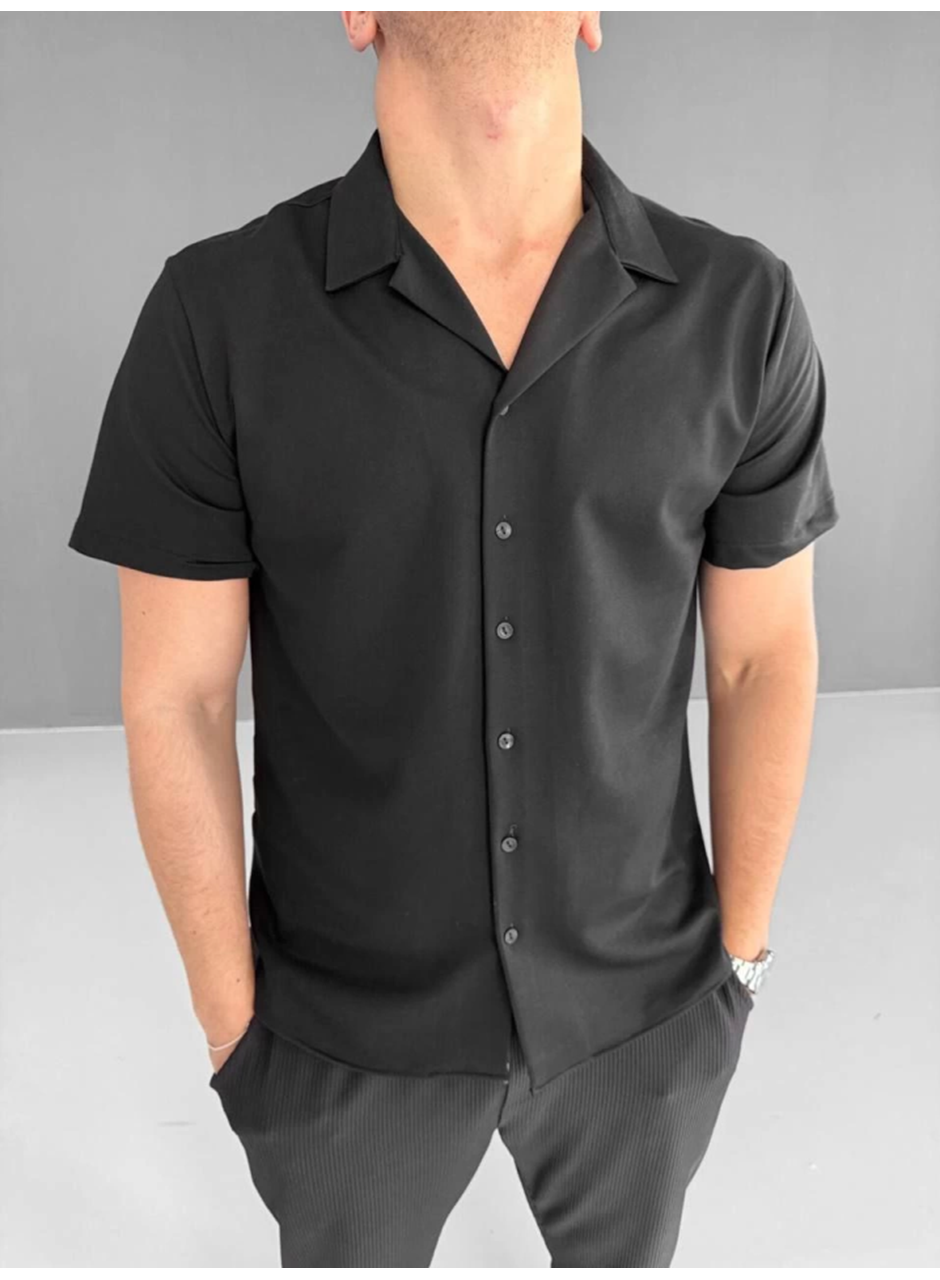 İki İplik Kumaş Gömlek - Siyah