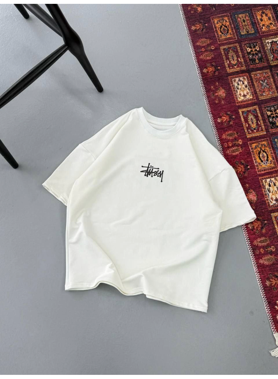 Erkek Baskılı Oversize T-shirt - Beyaz