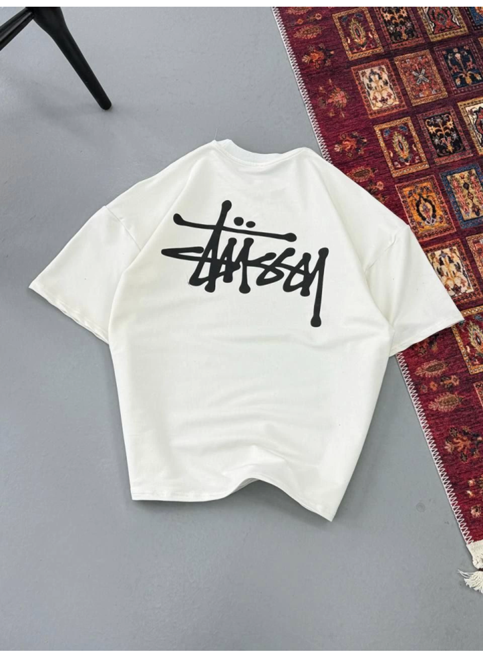 Erkek Baskılı Oversize T-shirt - Beyaz