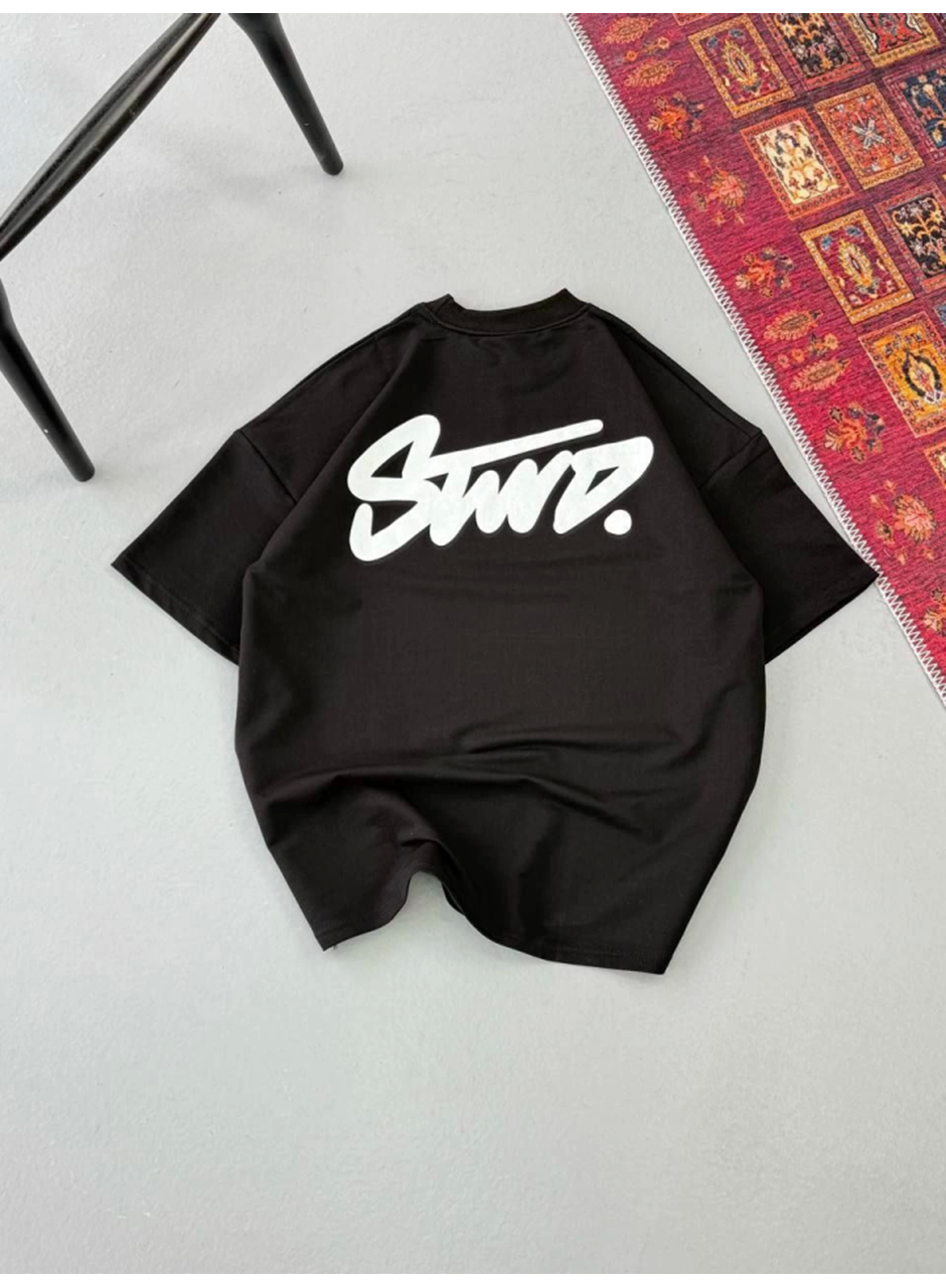 Erkek Baskılı Oversize T-shirt - Siyah