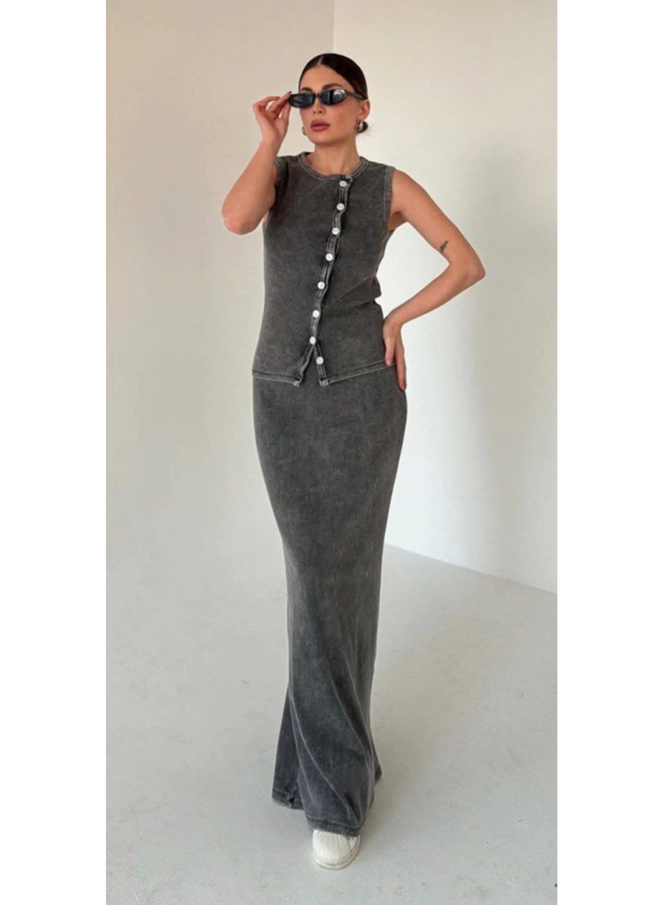 Uzun Etekli Önü Düğmeli Badi İkili Takım- Antrasit