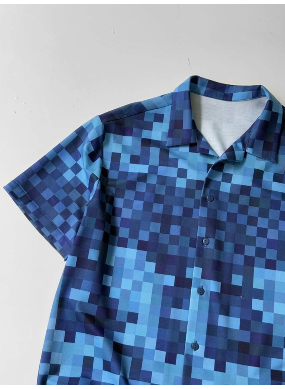 İki İplik Kumaş Baskılı Gömlek - Mavi