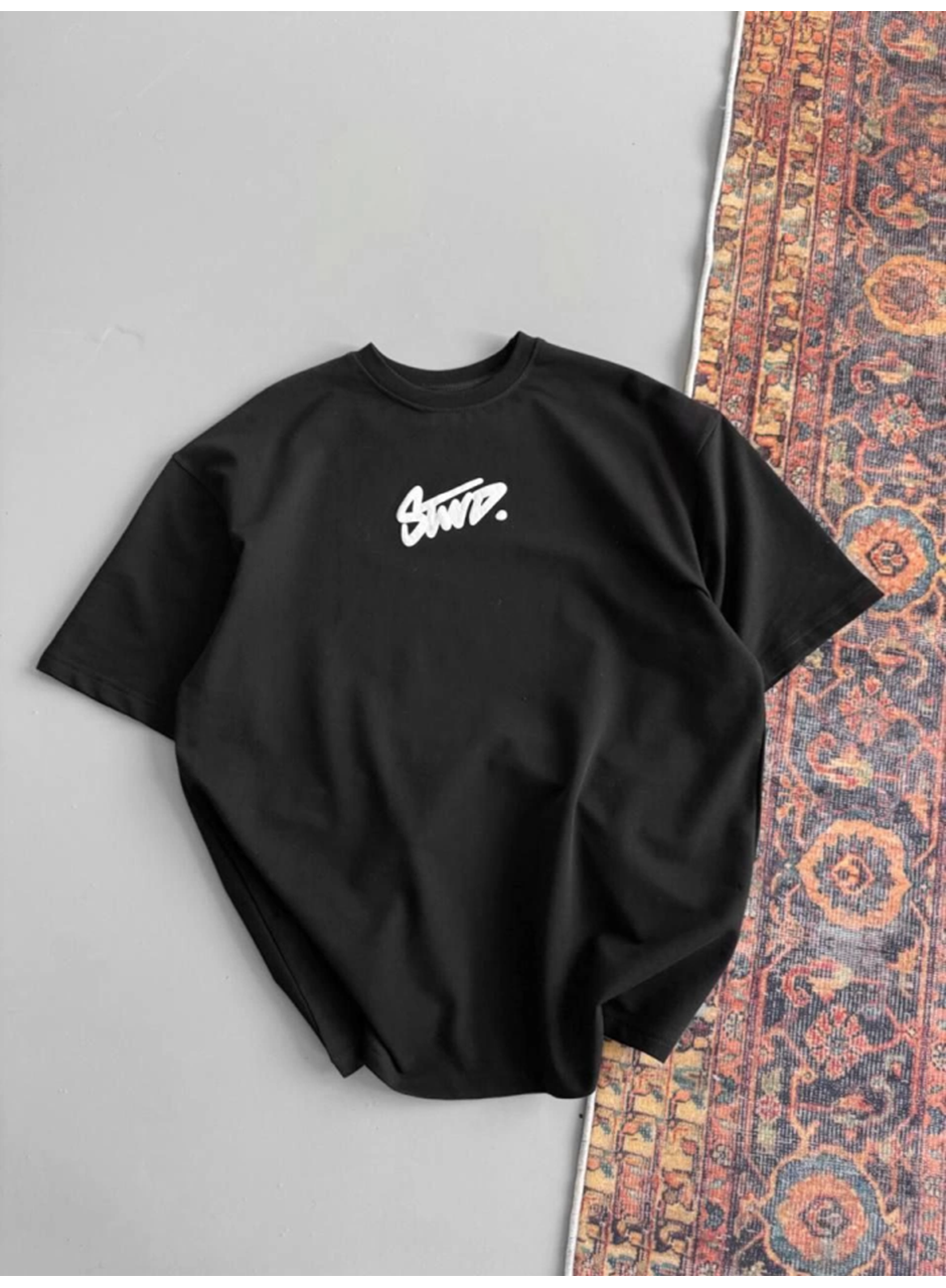 Baskılı Oversize T-shirt - Siyah