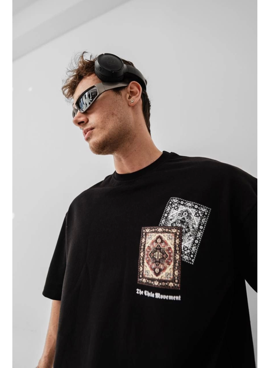 Erkek Baskılı Oversize T-shirt - Siyah