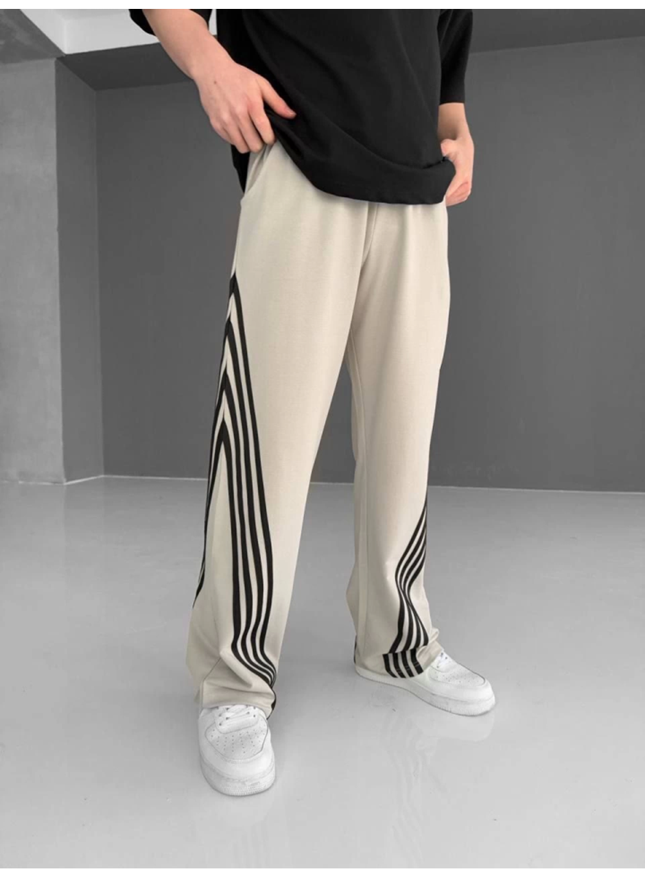 İki İplik Kumaş Şeritli Alt Esofman - Bej