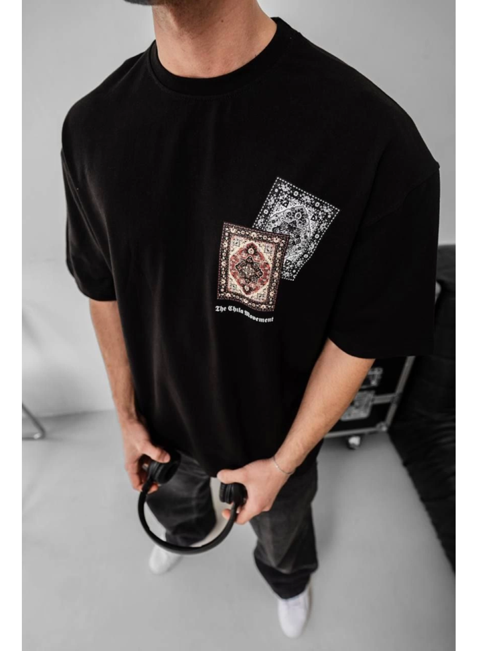 Erkek Baskılı Oversize T-shirt - Siyah