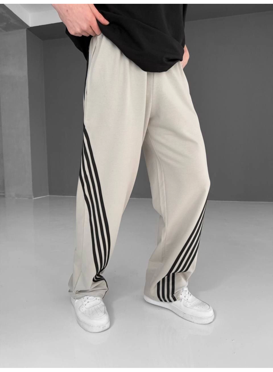 İki İplik Kumaş Şeritli Alt Esofman - Bej