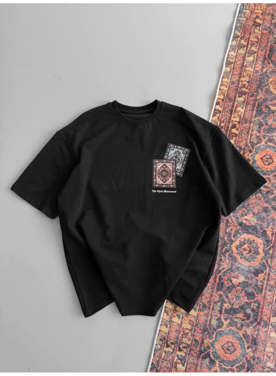 Erkek Baskılı Oversize T-shirt - Siyah