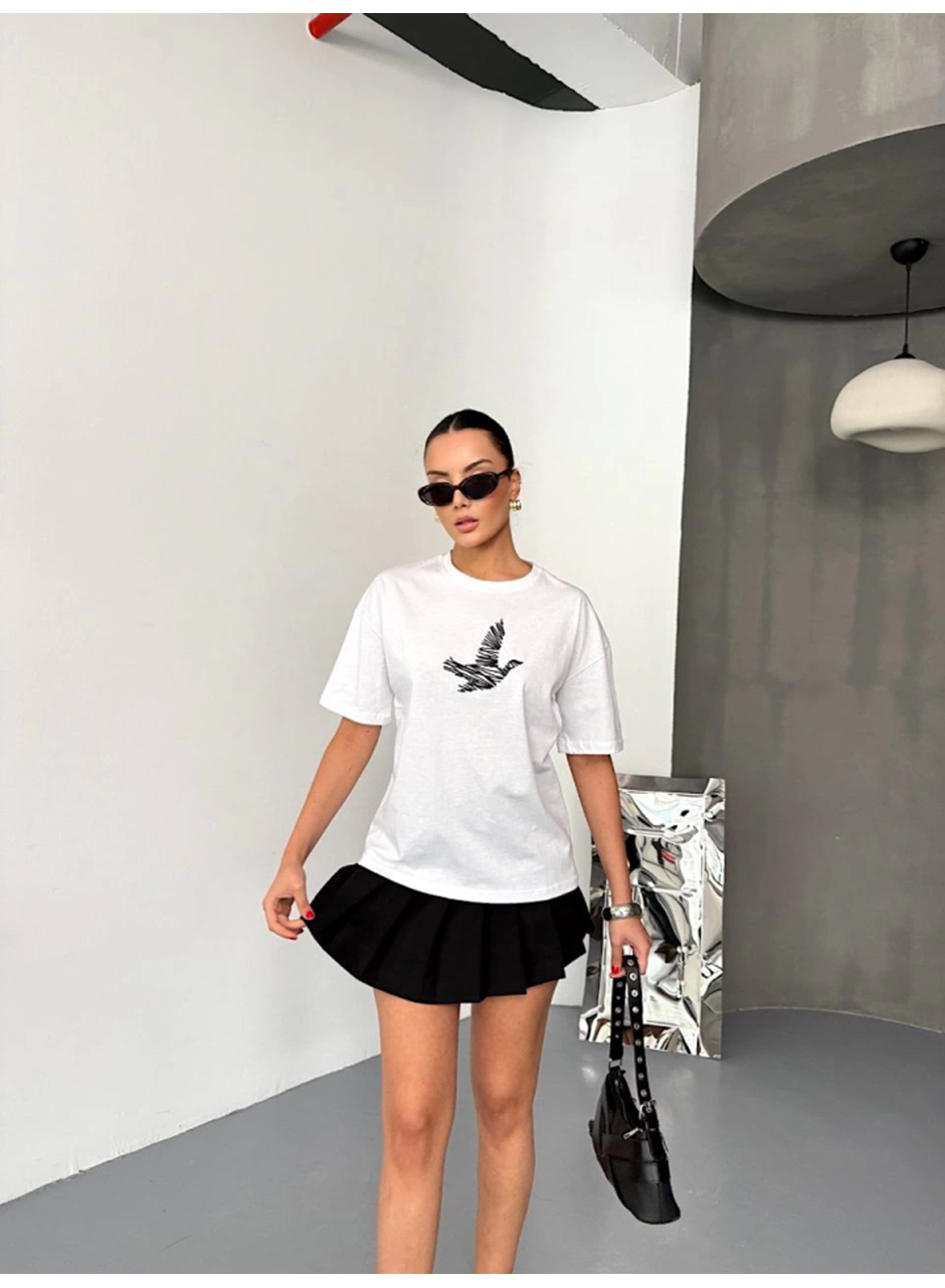 Kısa Kol Baskılı T-shirt - Beyaz