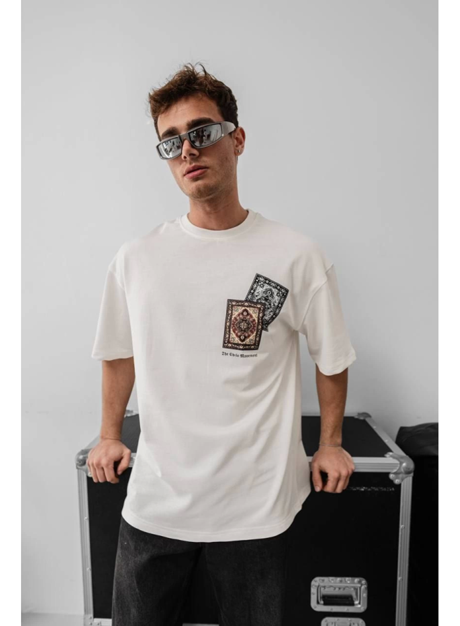 Erkek Baskılı Oversize T-shirt - Beyaz