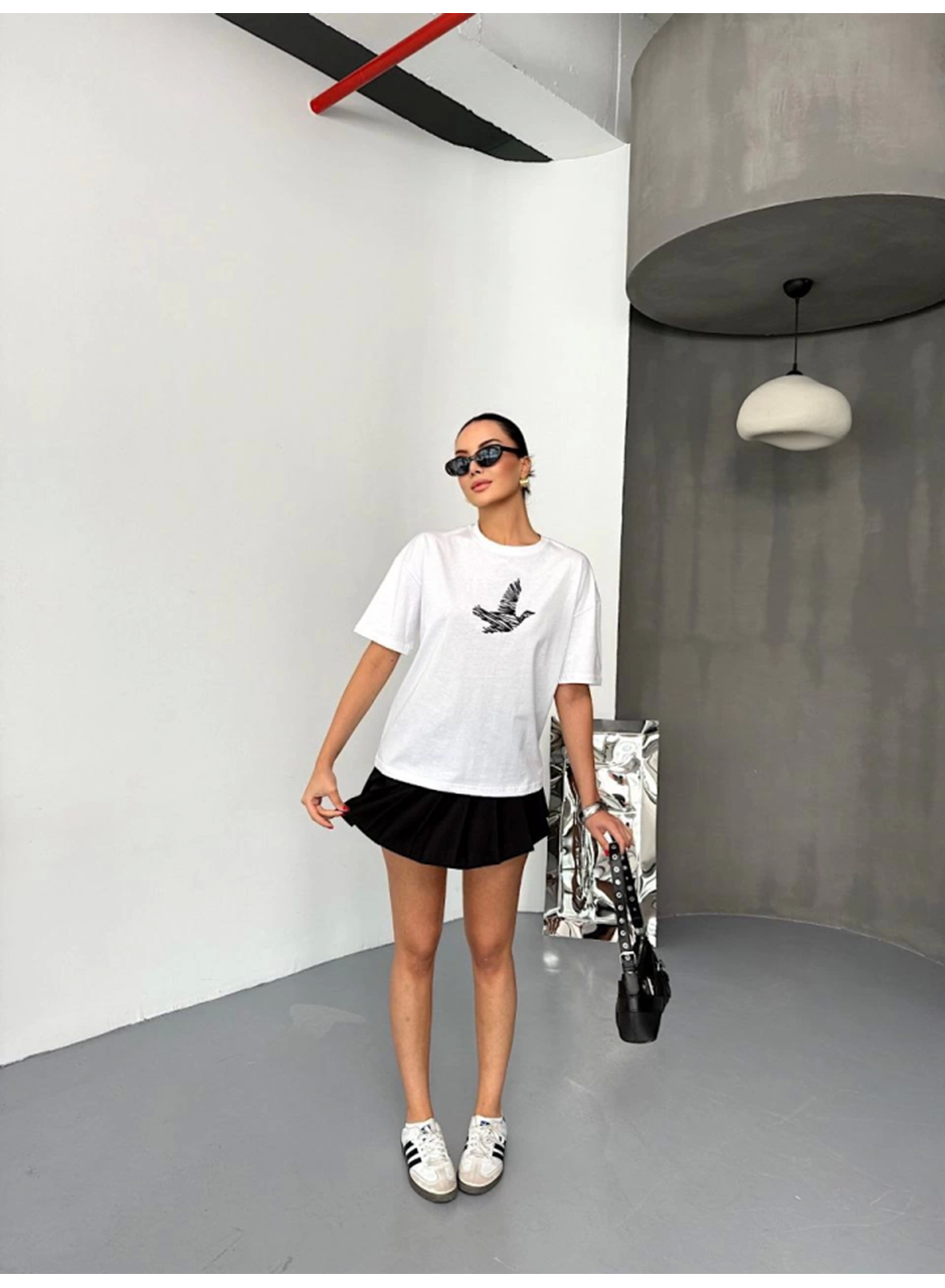 Kısa Kol Baskılı T-shirt - Beyaz