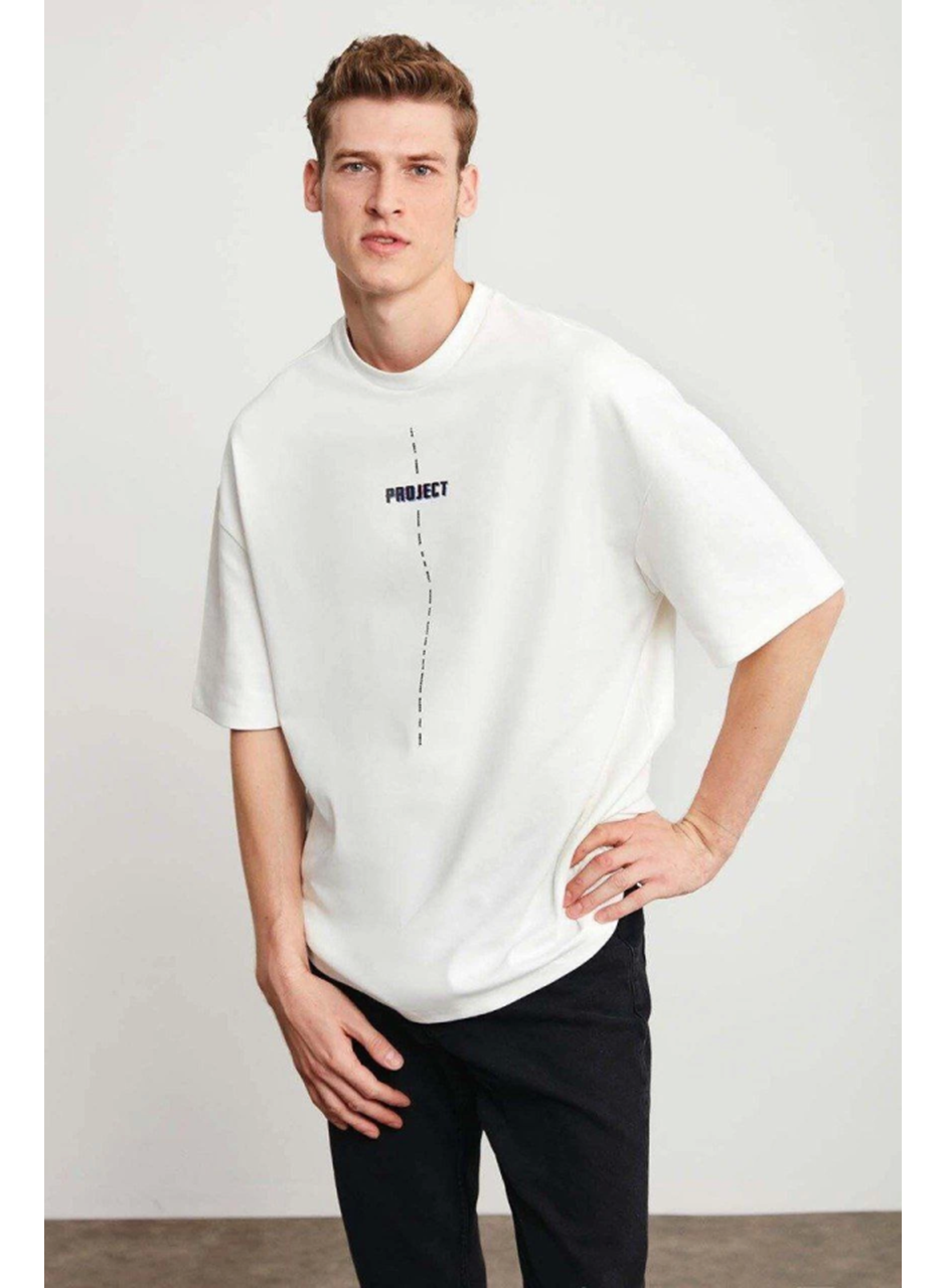 Unisex Baskılı Oversize T-Shirt - Beyaz