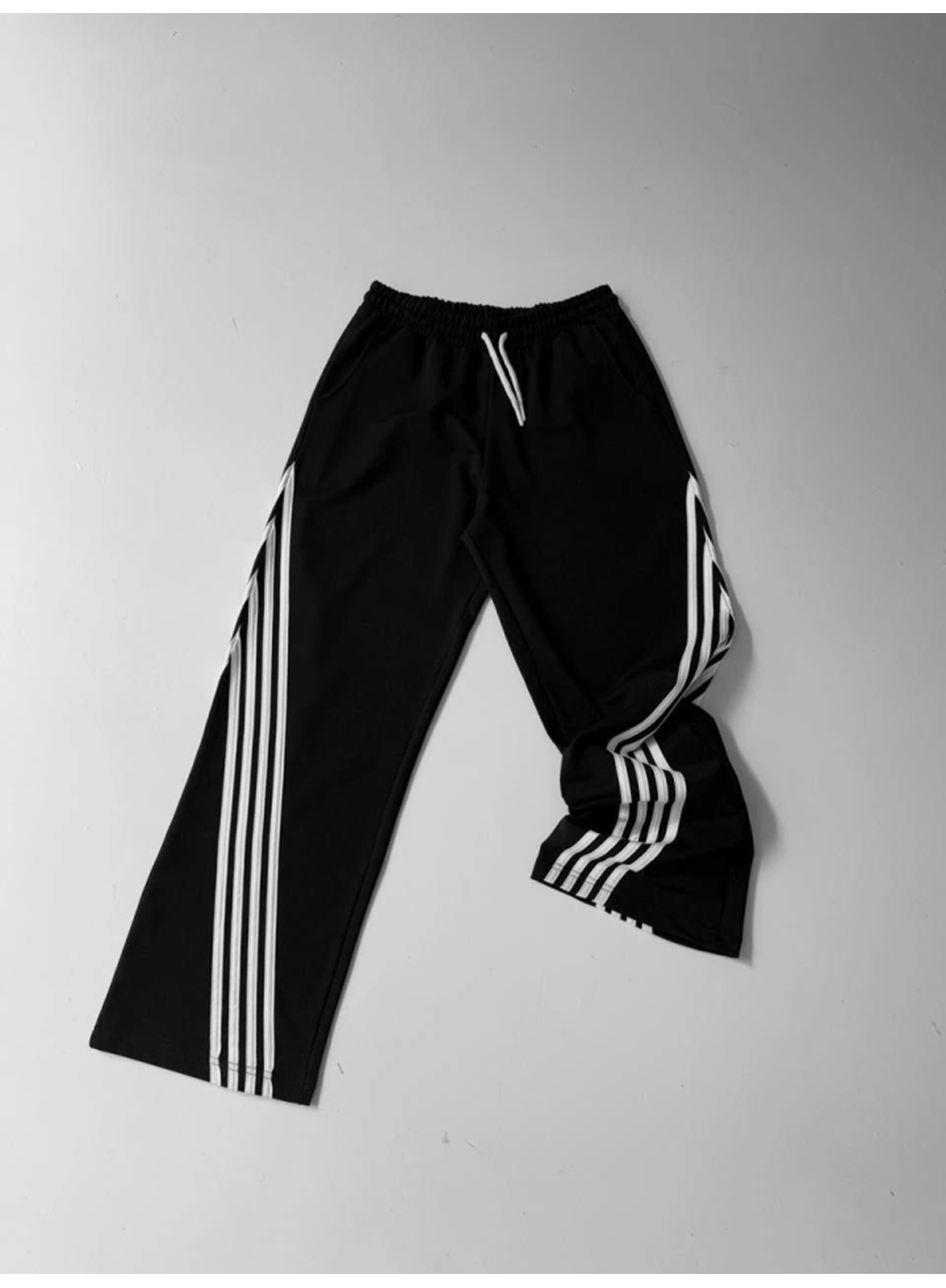 İki İplik Kumaş Şeritli Alt Esofman - Siyah