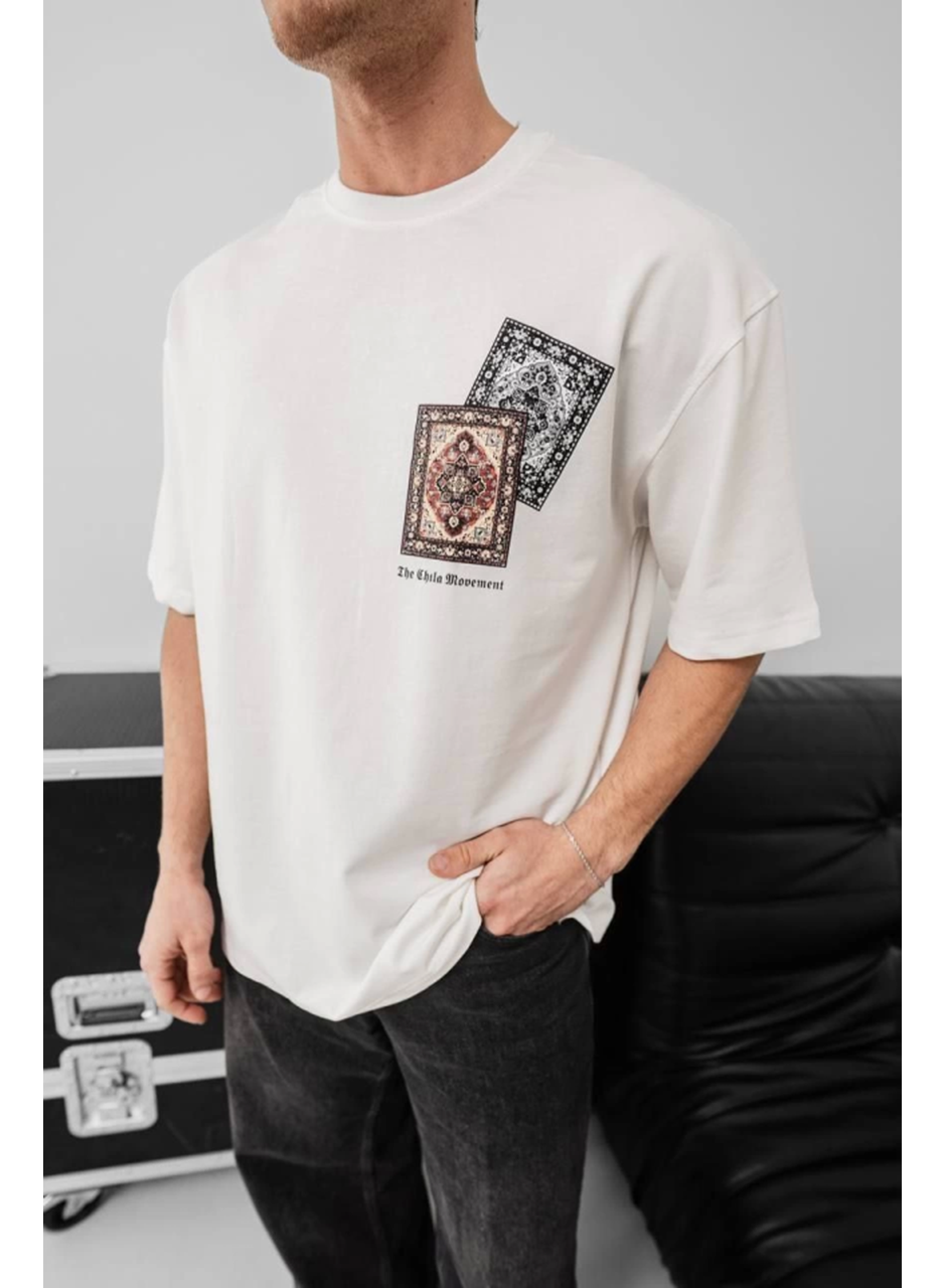 Erkek Baskılı Oversize T-shirt - Beyaz