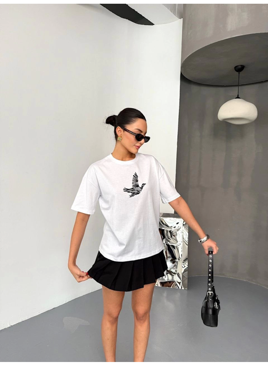 Kısa Kol Baskılı T-shirt - Beyaz
