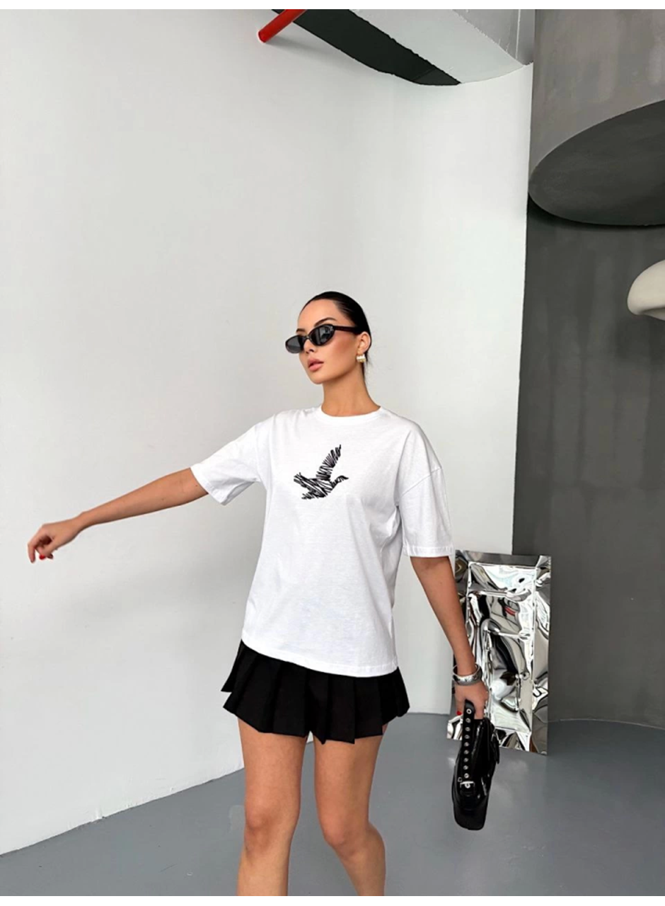 Kısa Kol Baskılı T-shirt - Beyaz