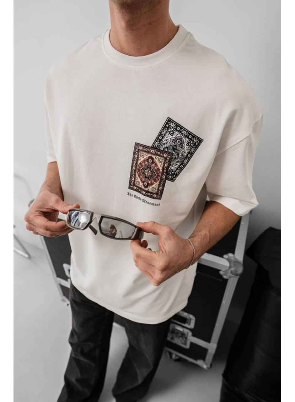 Erkek Baskılı Oversize T-shirt - Beyaz