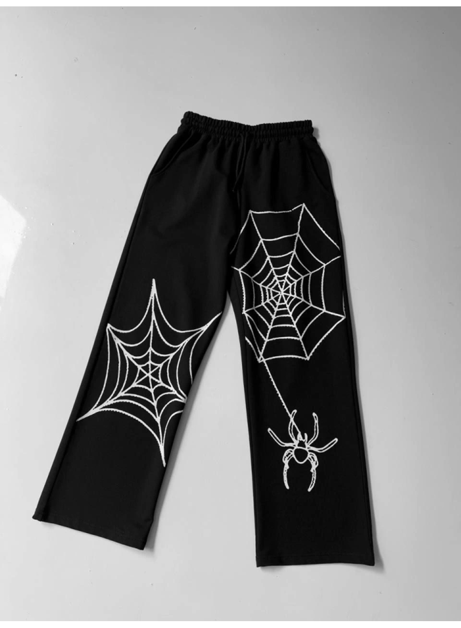 İki İplik Kumaş Örümcek Baskılı Esofman - Siyah