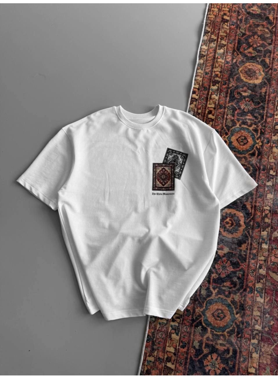 Erkek Baskılı Oversize T-shirt - Beyaz