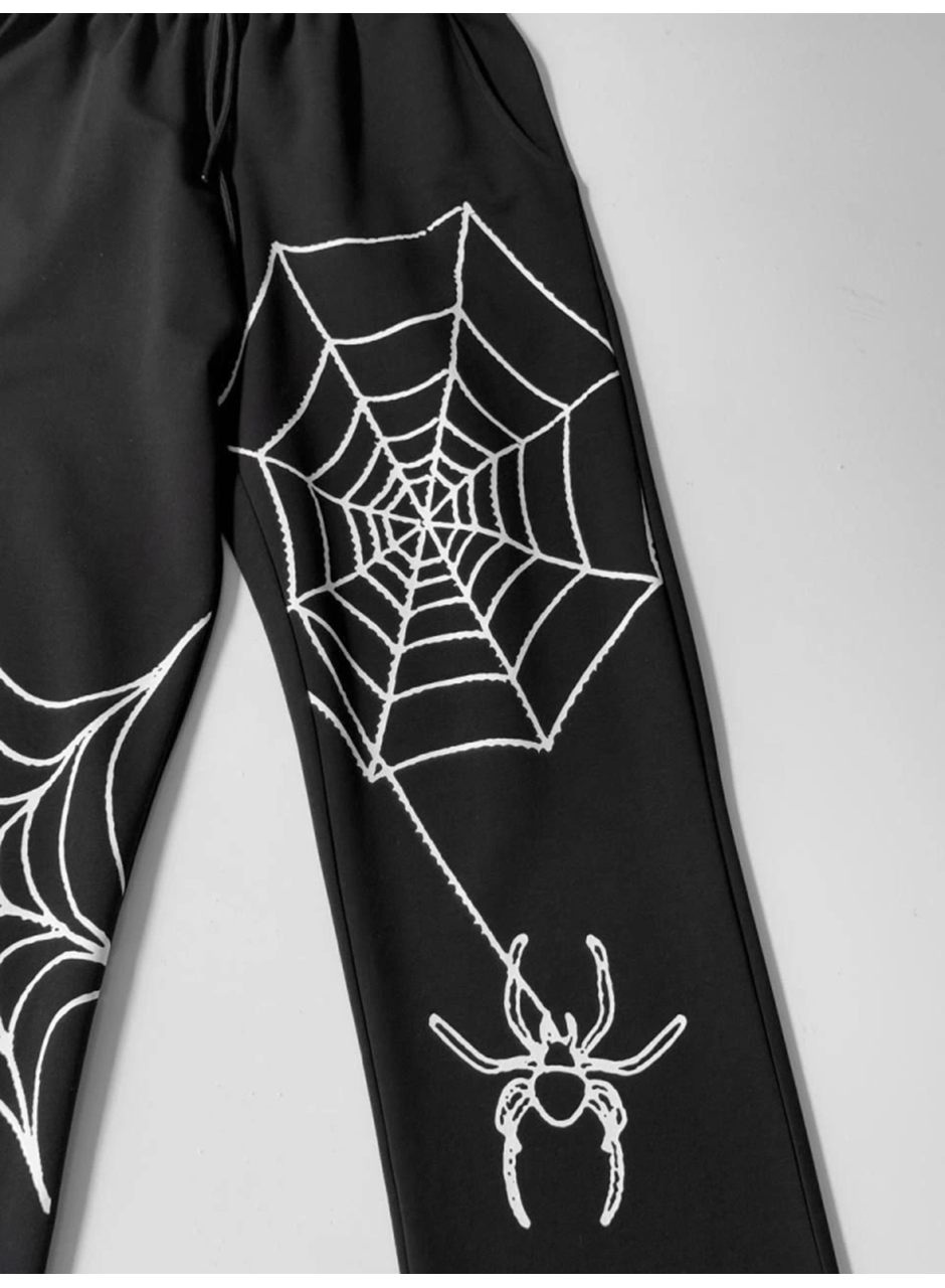 İki İplik Kumaş Örümcek Baskılı Esofman - Siyah