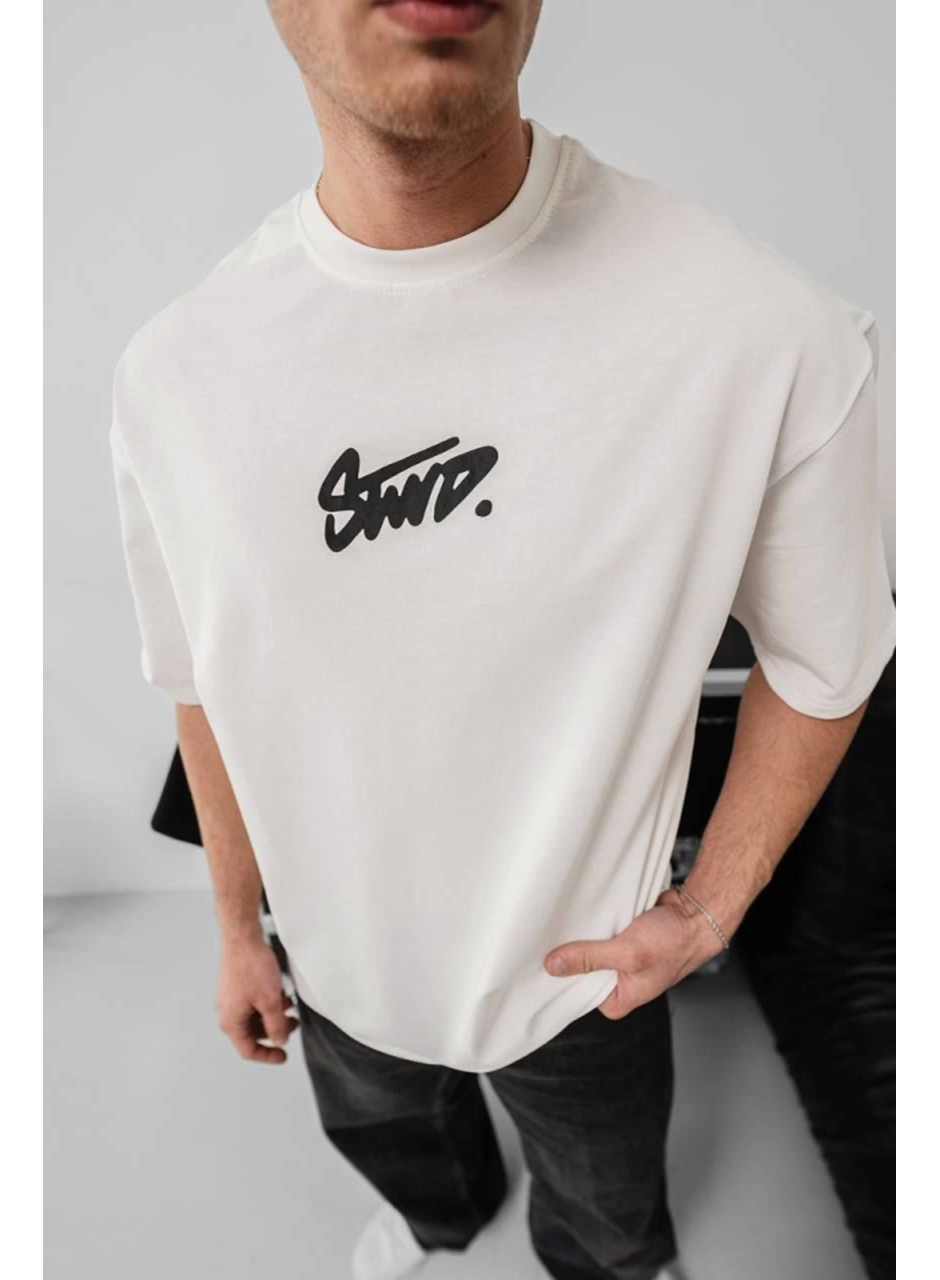 Erkek Baskılı Oversize T-shirt - Beyaz