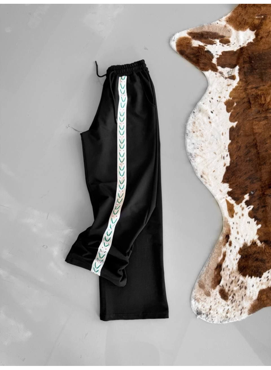 İki İplik Kumaş Şeritli Alt Esofman - Siyah