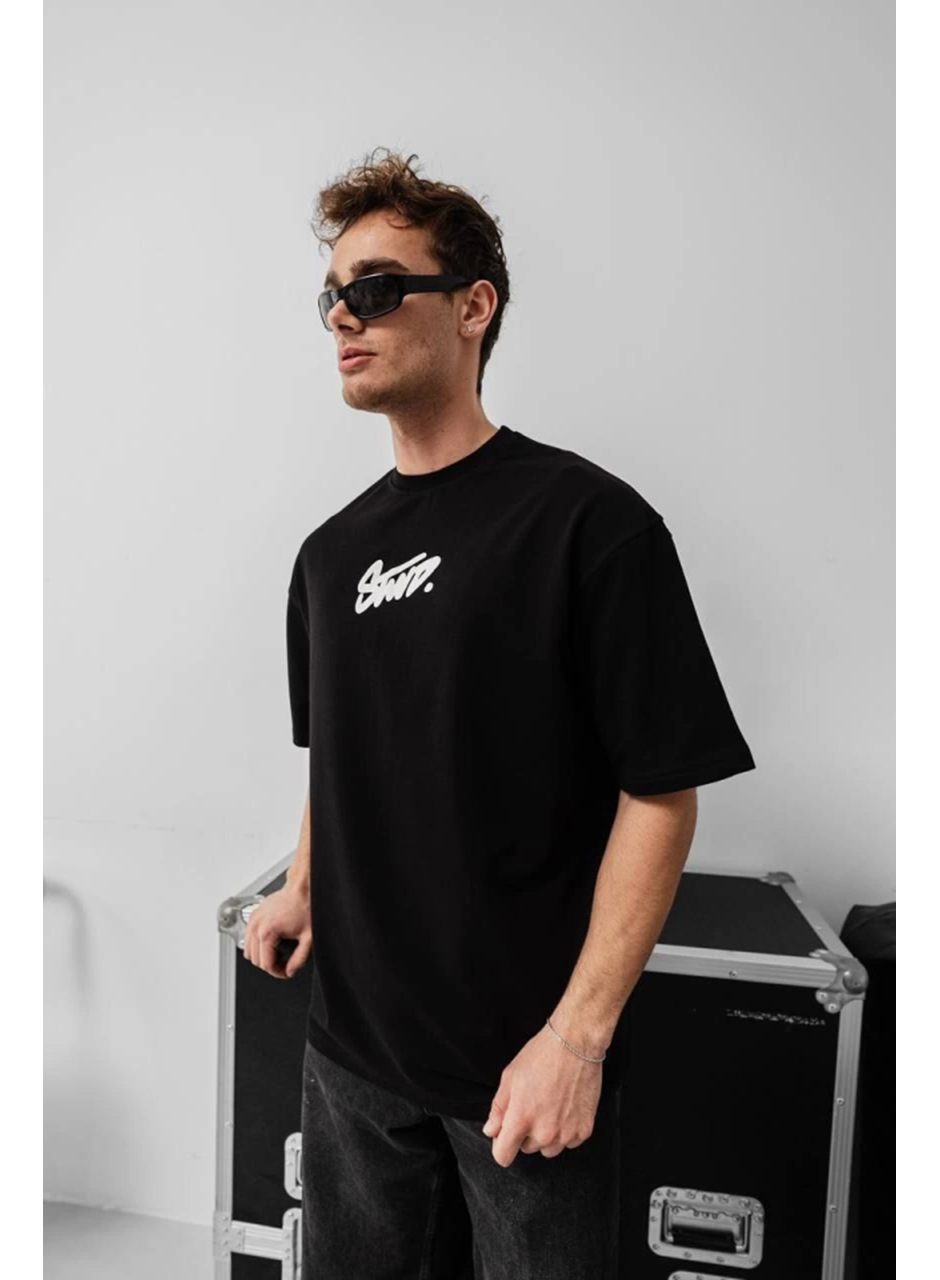 Erkek Baskılı Oversize T-shirt - Siyah