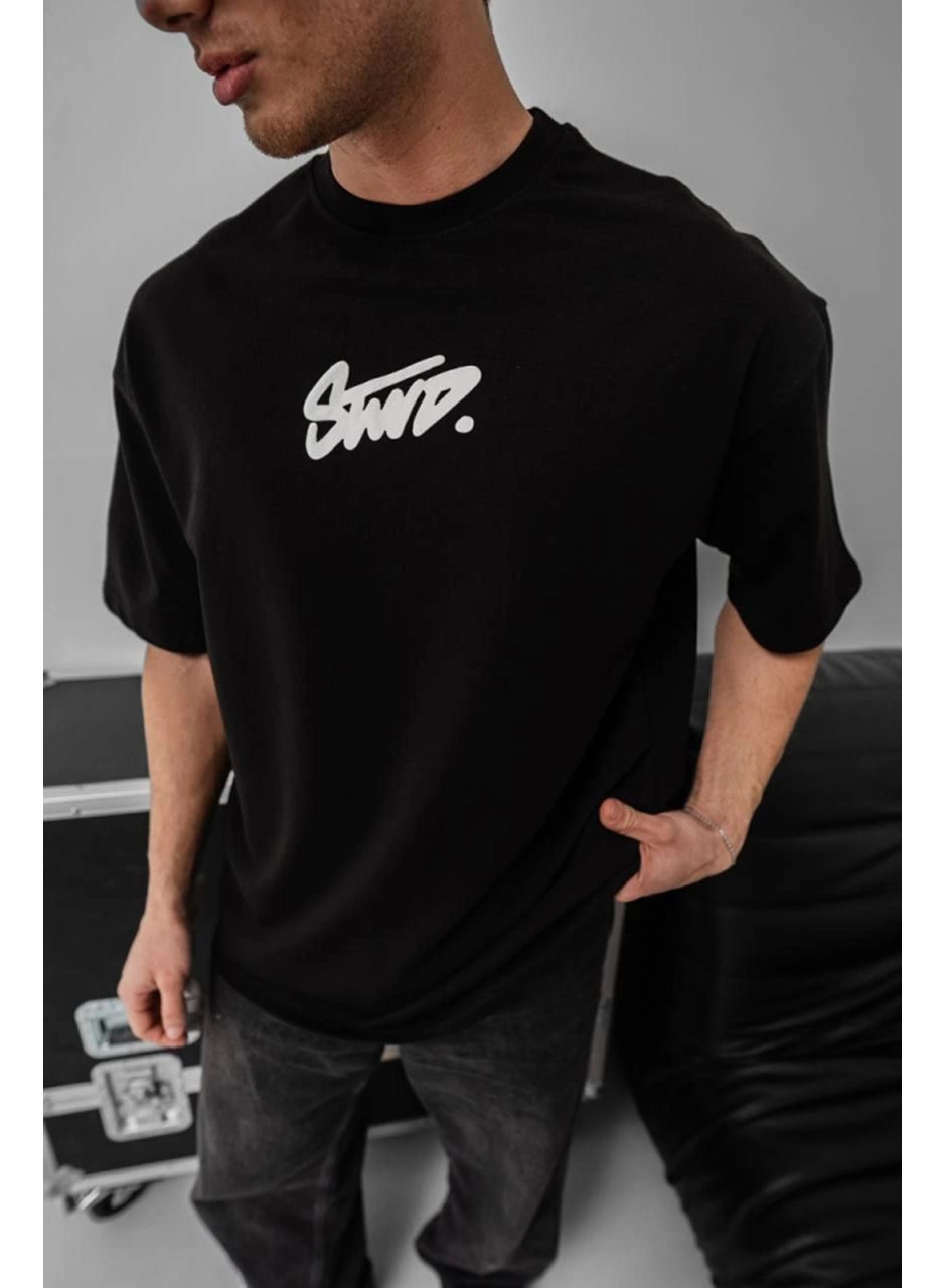 Erkek Baskılı Oversize T-shirt - Siyah