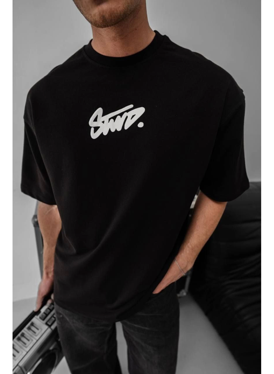 Erkek Baskılı Oversize T-shirt - Siyah