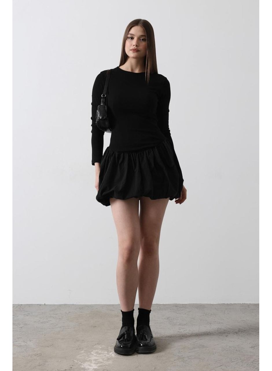 Balon Etekli Elbise - Siyah