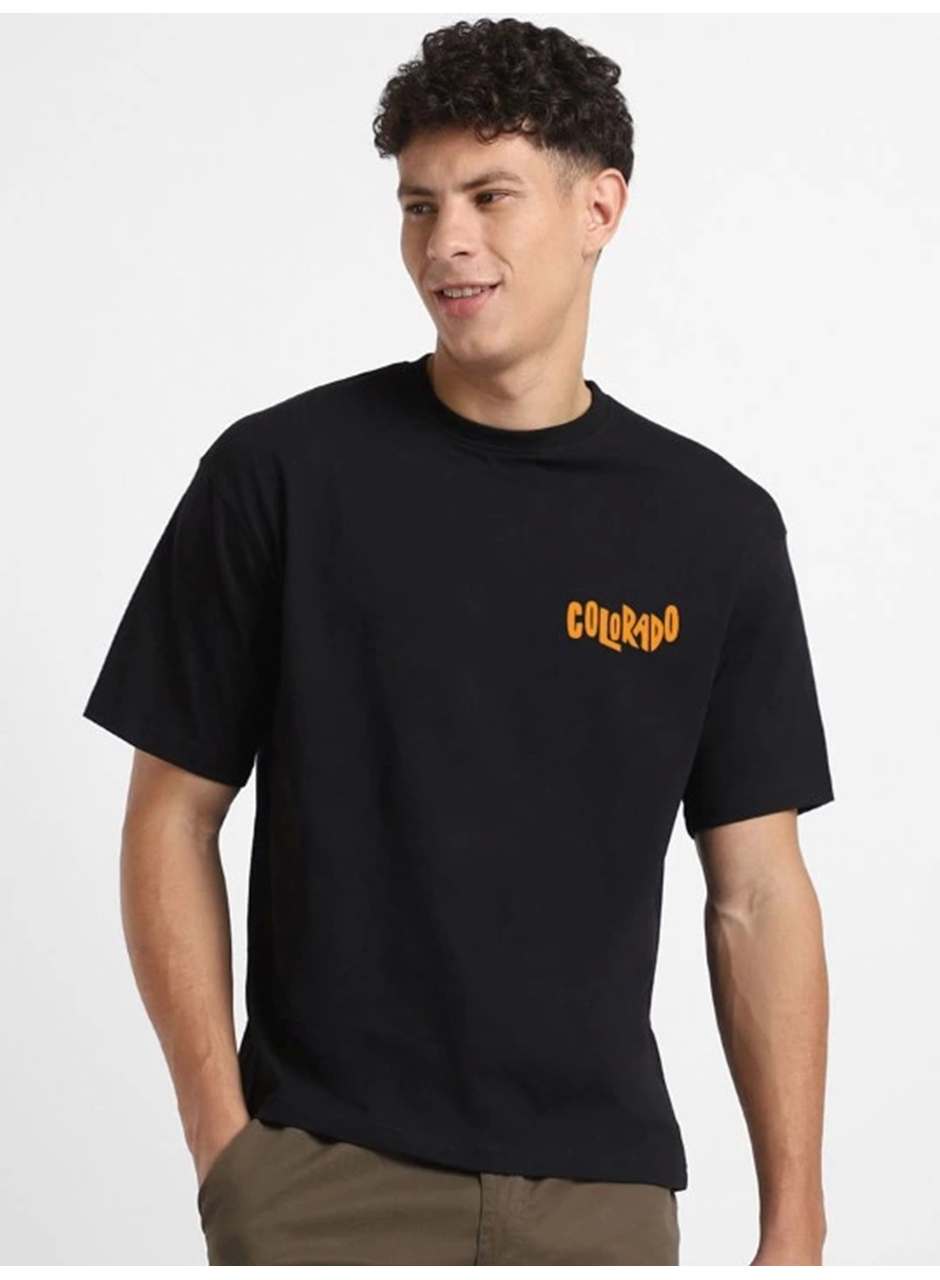 Erkek Baskılı Oversize T-shirt - Siyah