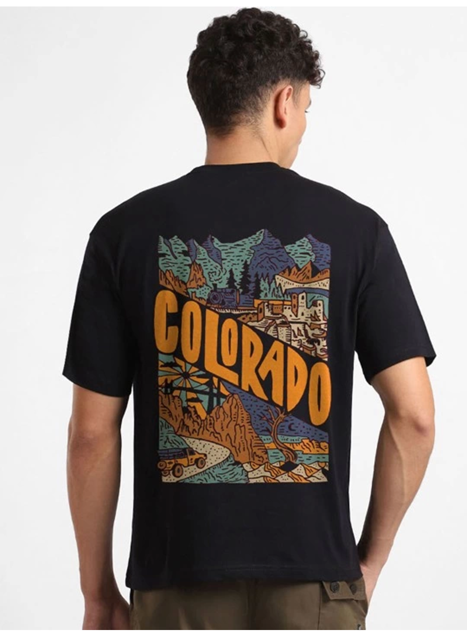 Erkek Baskılı Oversize T-shirt - Siyah