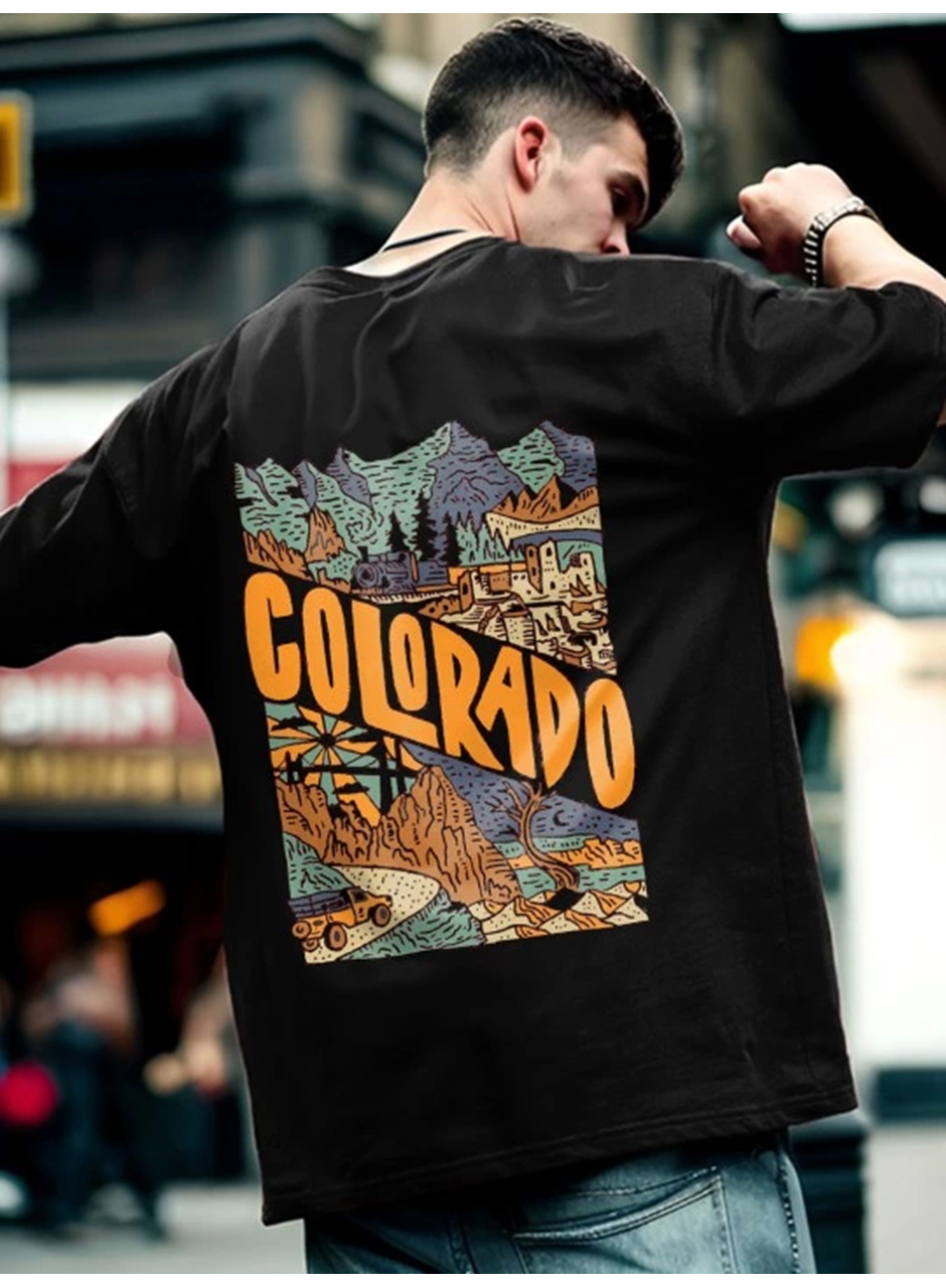 Erkek Baskılı Oversize T-shirt - Siyah