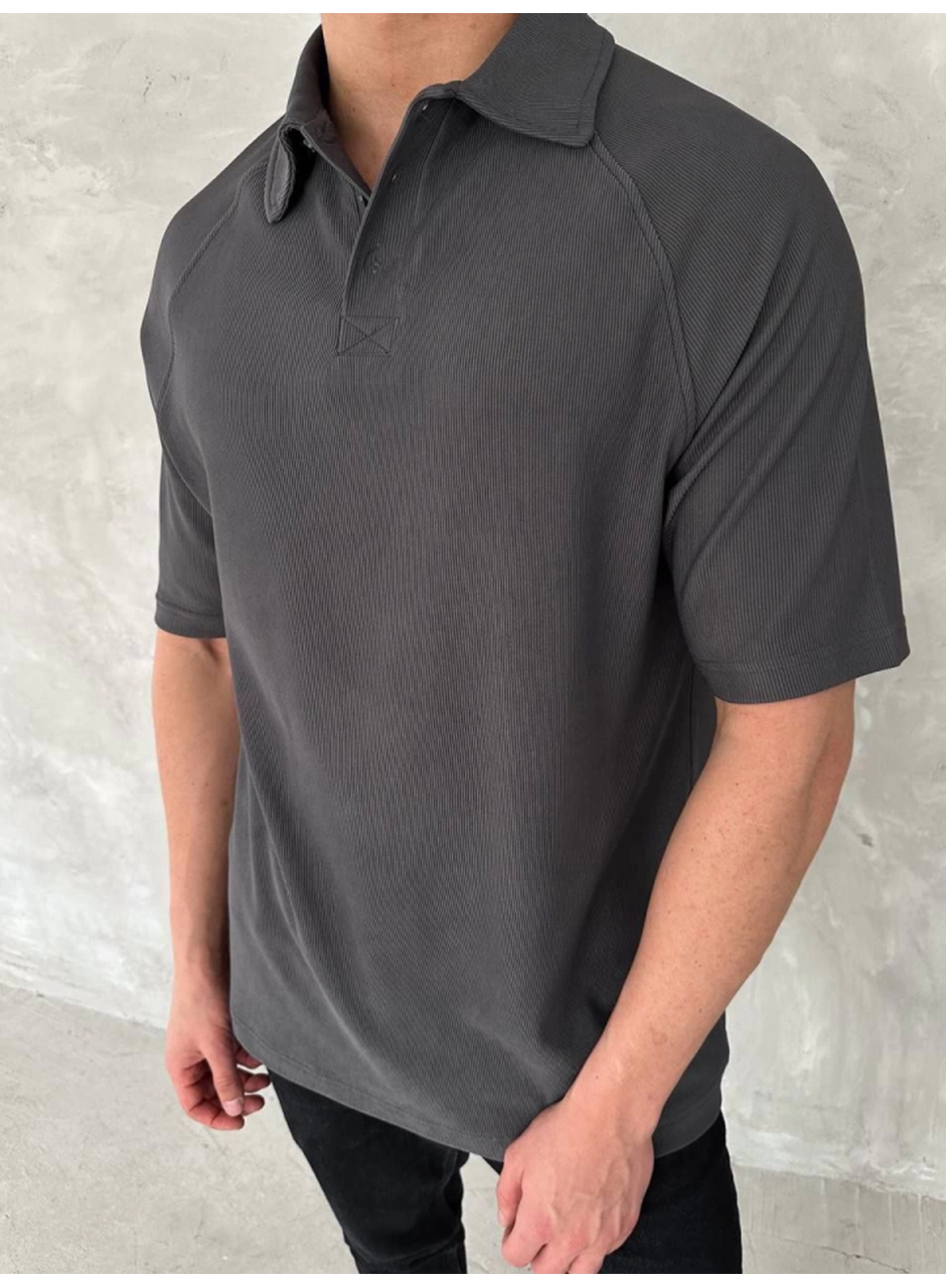 Yakalı Patlı Kısa Kol T-shirt - Antrasit