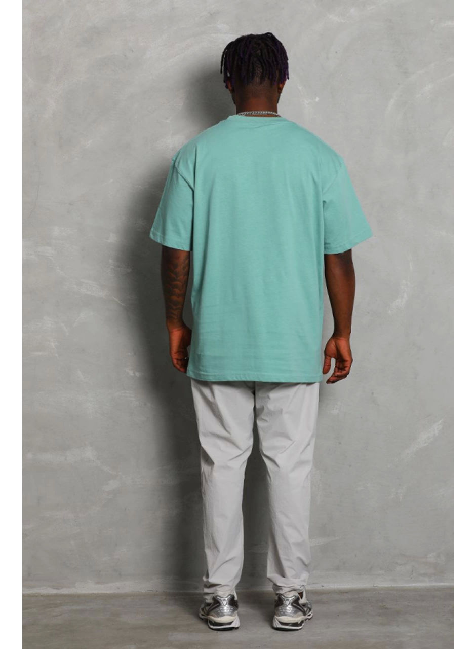 Unisex Oversize Düz Bisiklet Yaka T-Shirt - Mint Yeşili