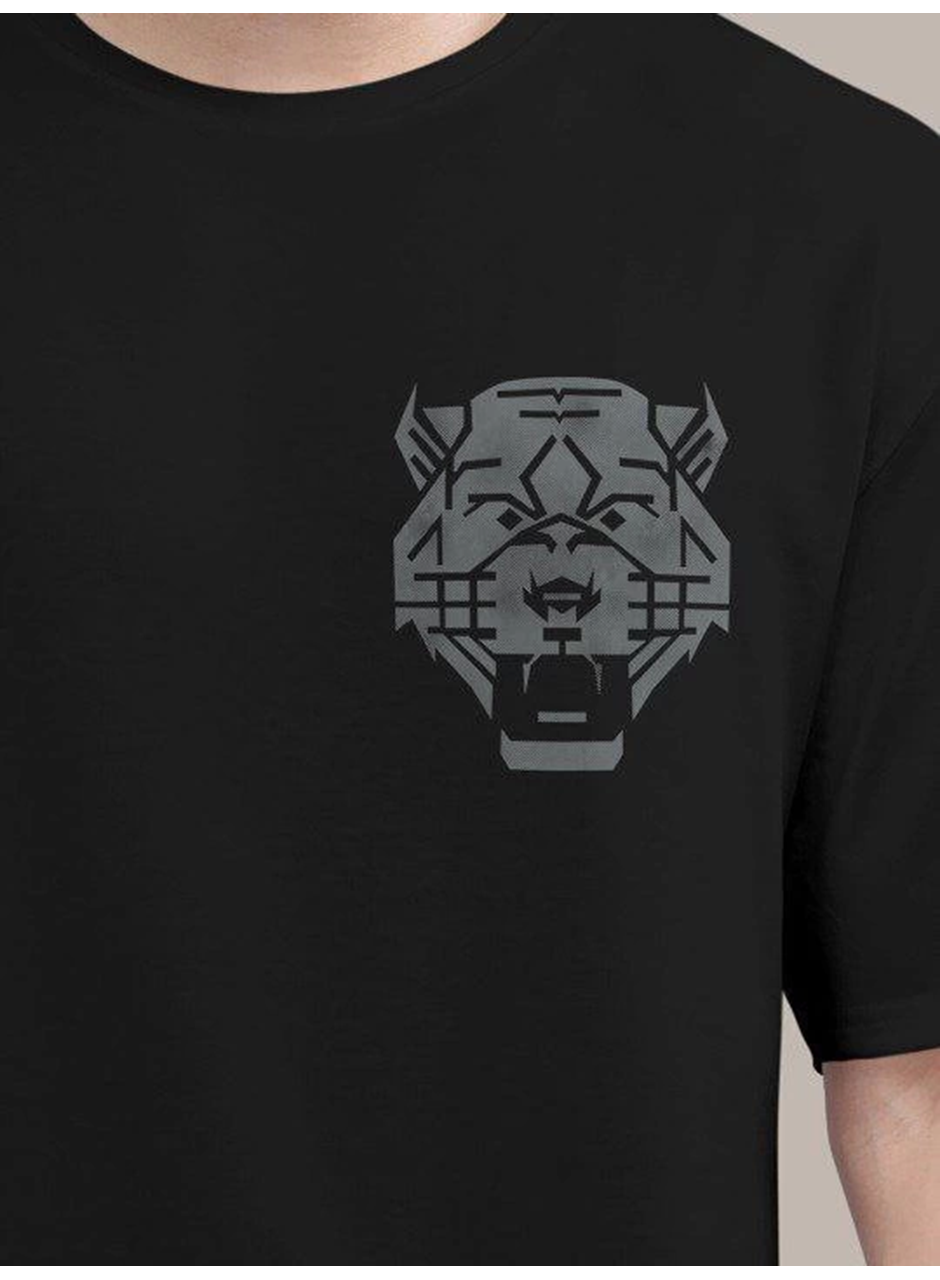 Erkek Baskılı Oversize T-shirt - Siyah