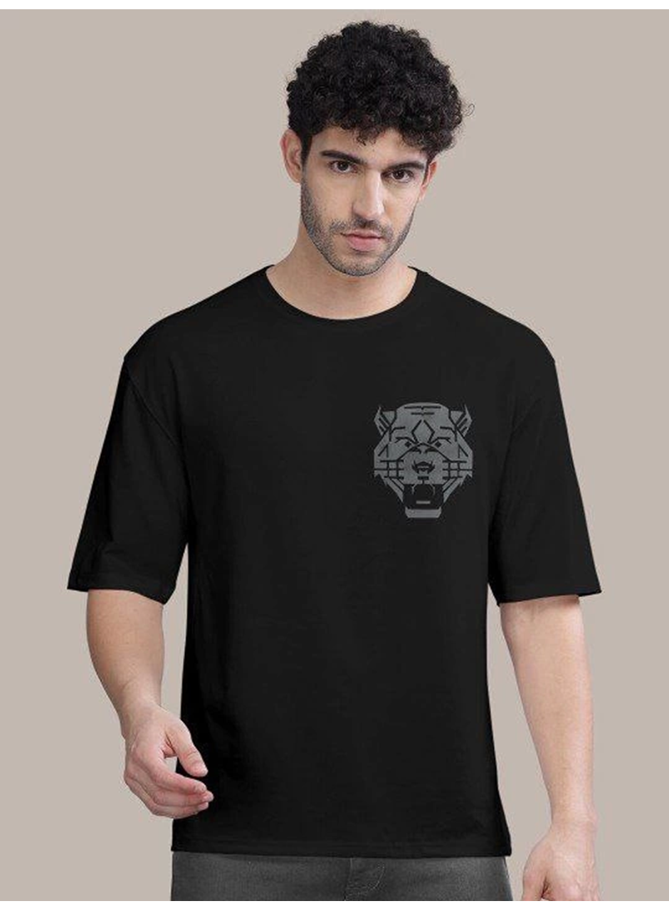 Erkek Baskılı Oversize T-shirt - Siyah